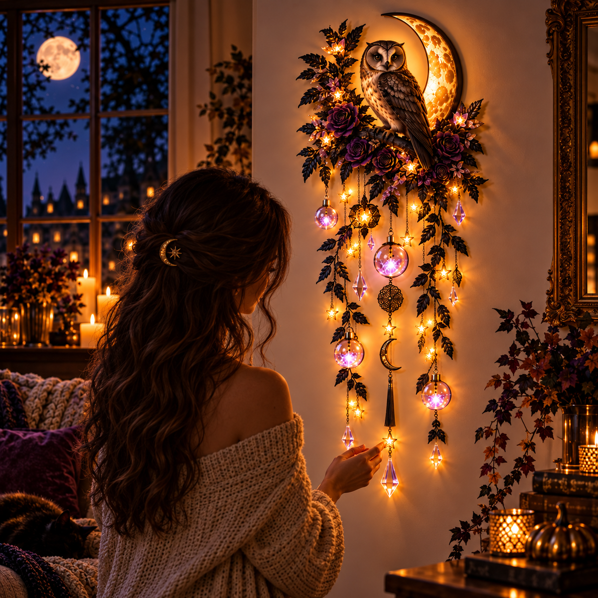 Warm moonlit wall decor in a cozy room