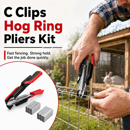 🔩 3/4" C Clip Hog Ring Pliers Kit, Heavy‑Duty Cage Clamp for Fencing, Upholstery & Sausage Casings