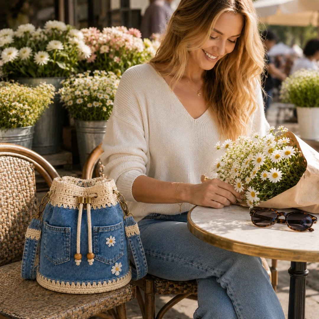 🔥HOT SALE 49% OFF✨👜Denim Crochet Bucket Bag