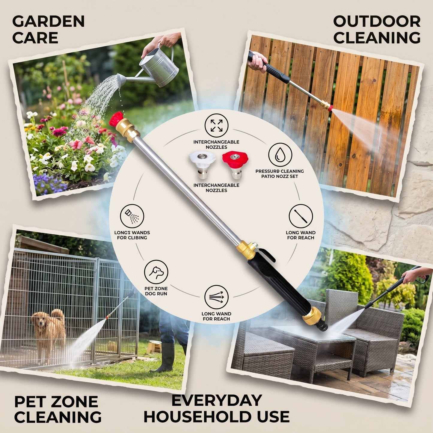 High-Pressure Water Gun – 3 Nozzles, Rustproof Aluminium Alloy, Effortless Deep Cleaning