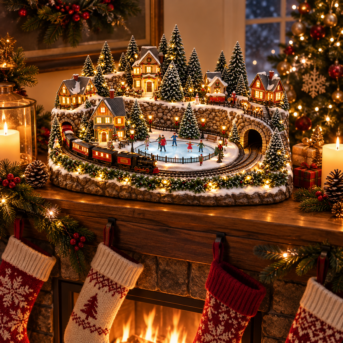 🚂🎄 Whimsical Light-Up Christmas Village — Animated Holiday Tabletop Decor