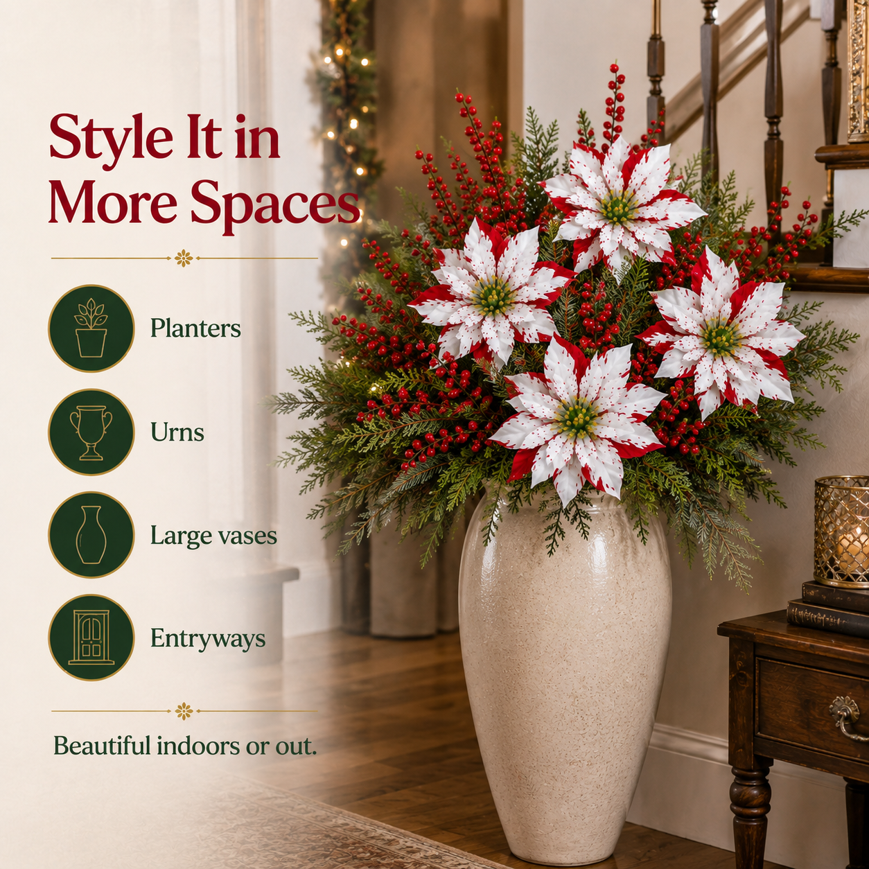 ❤️ Christmas Poinsettia Planter Inserts – Set of 6 Red & White Holiday Floral Picks
