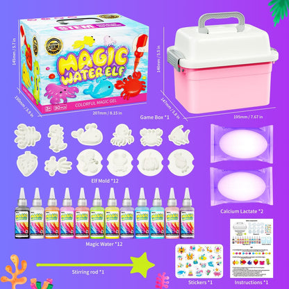 Magic Water Toy Elf Kit, Water Fairy Water Gel Kit with 12 Magic Gels, 12 Shape Molds, Fun Summer Toys Gifts Kids Birthday Party Favors(12 Colors)