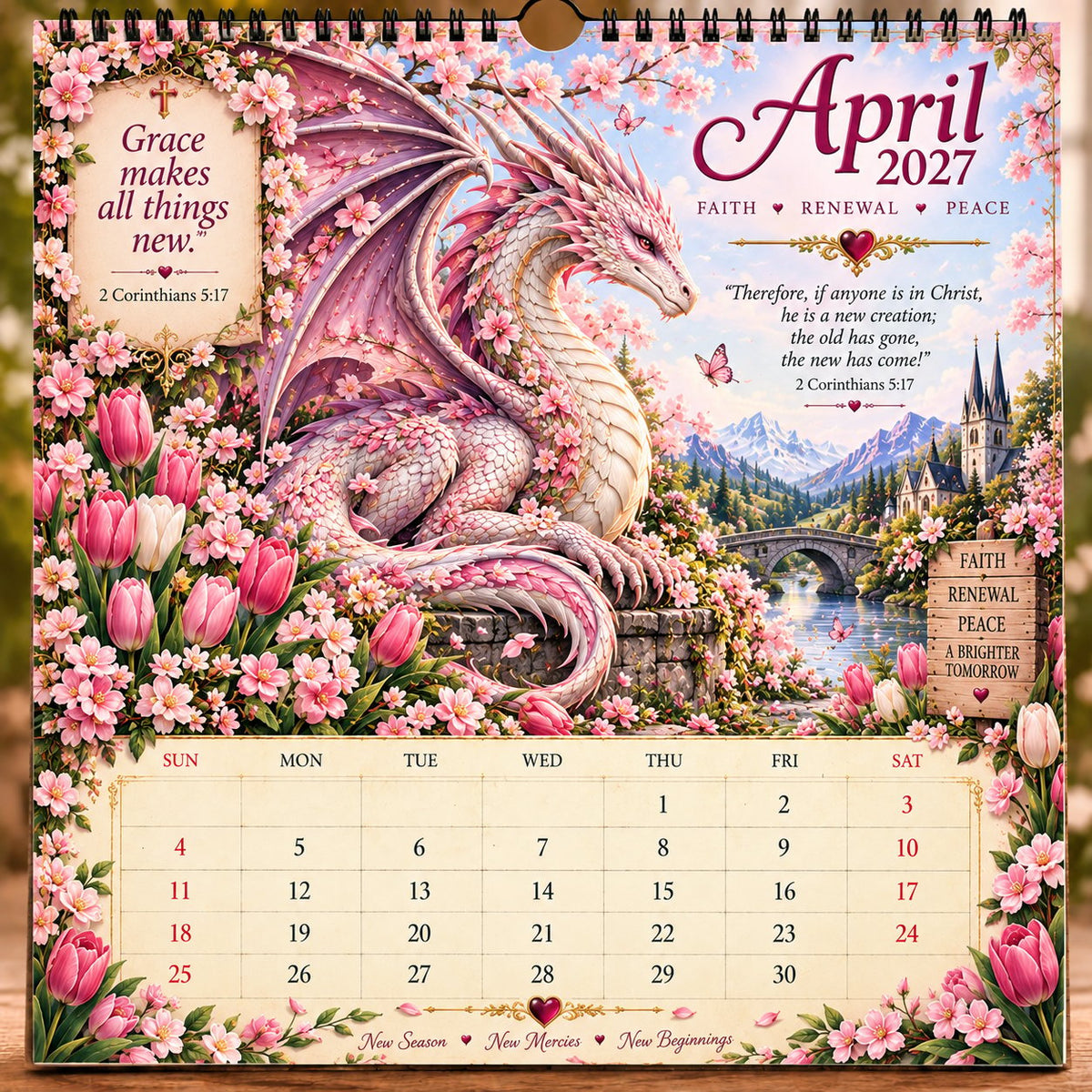 🐉📖2027 Dragon Seasons of Faith Calendar – 12 Fantasy Dragons, Scripture & Seasonal Christian Art