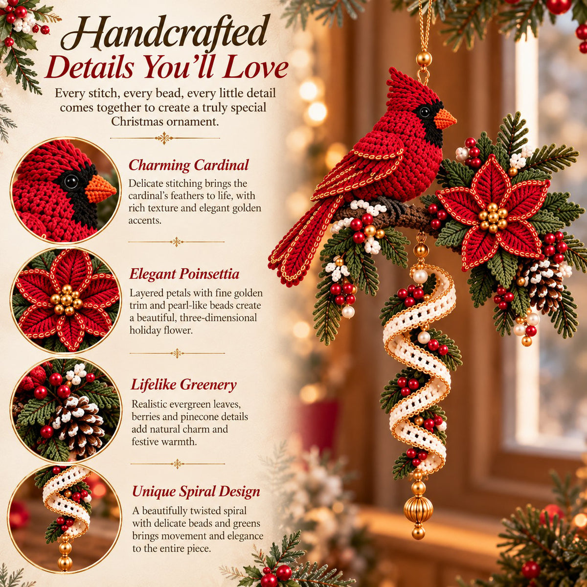 🎄❤️ Cardinal & Poinsettia DIY Ornament Kit