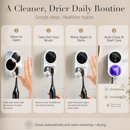 Toothbrush Sanitizer Holder with UV & Dual-Mode Clean Fan Dry