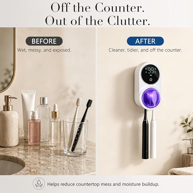 Toothbrush Sanitizer Holder with UV & Dual-Mode Clean Fan Dry