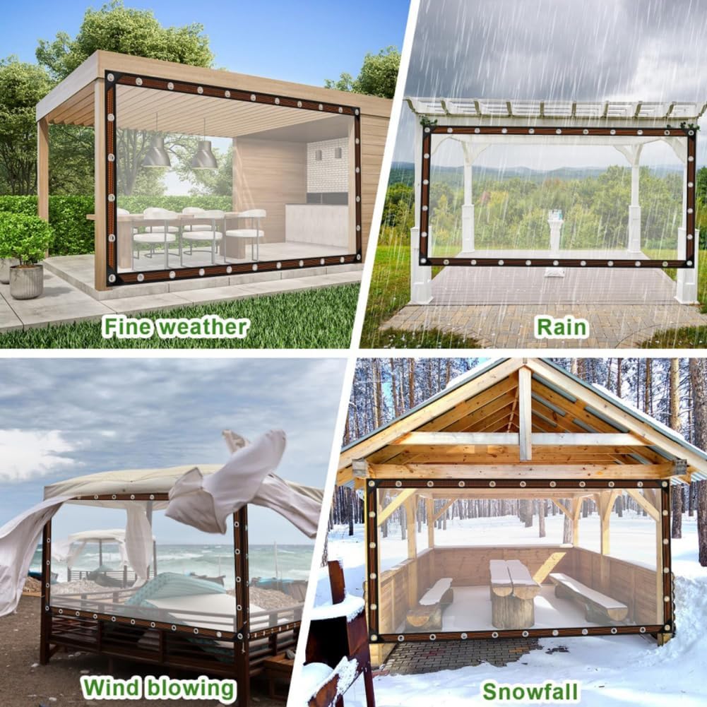⚡Clear Waterproof PE Tarp, Transparent Outdoor Cover with Metal Grommets