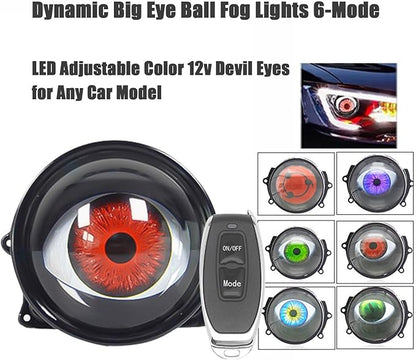 Dynamic Big Eye Ball Fog Lights, LED Adjustable Color 12v Devil Eyes with Lens Light Up Big Eyeball Lights for Car for Any Car Model