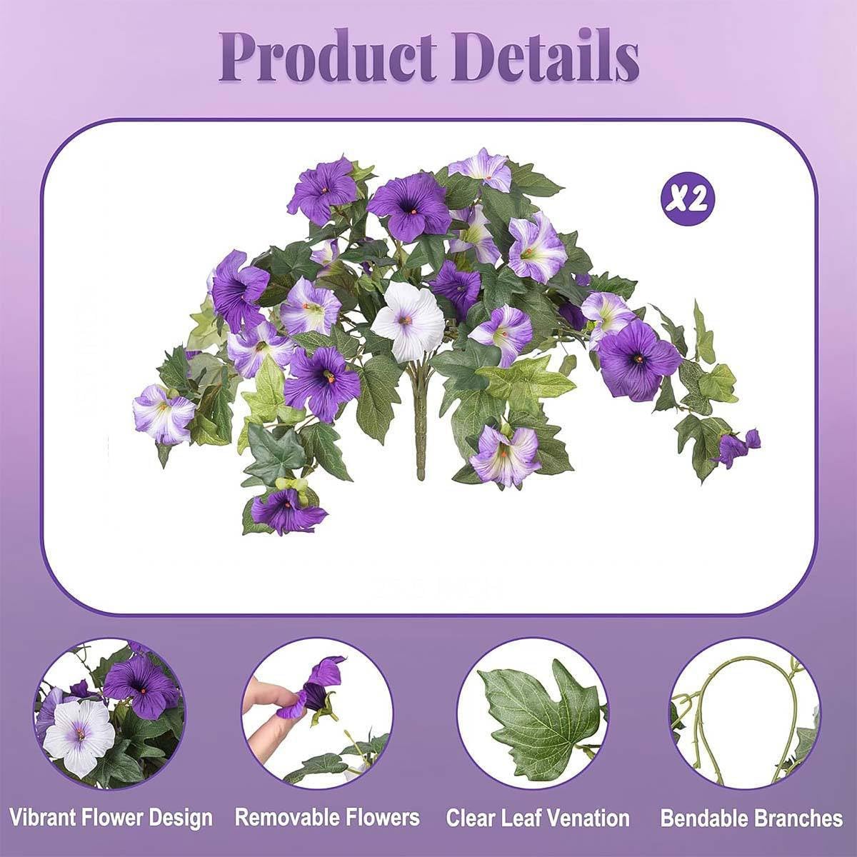 Artificial Fake Petunia Flowersfor Outdoor Decoration (2Pcs)