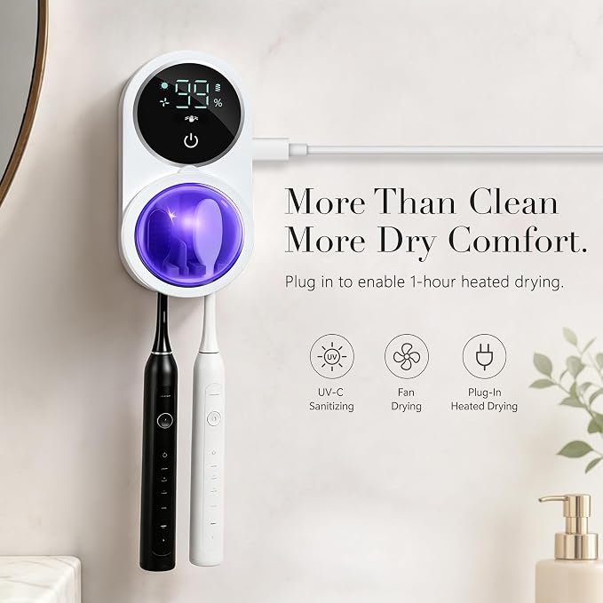Toothbrush Sanitizer Holder with UV & Dual-Mode Clean Fan Dry