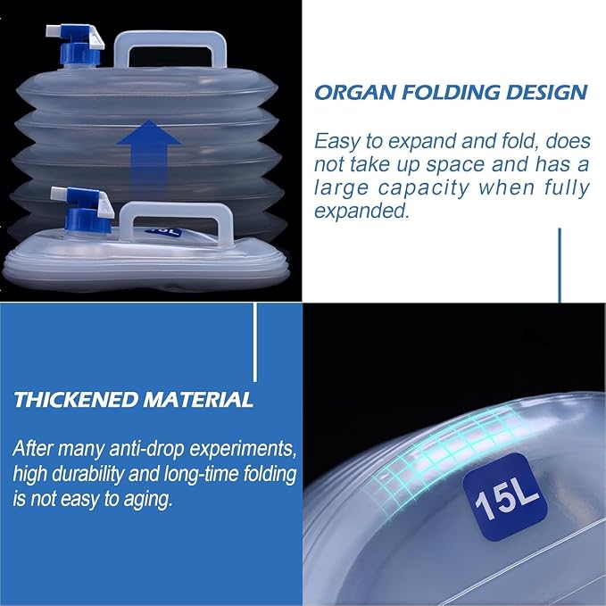 5/10/15-liter foldable water storage container with faucet, lightweight and durable, and reusable