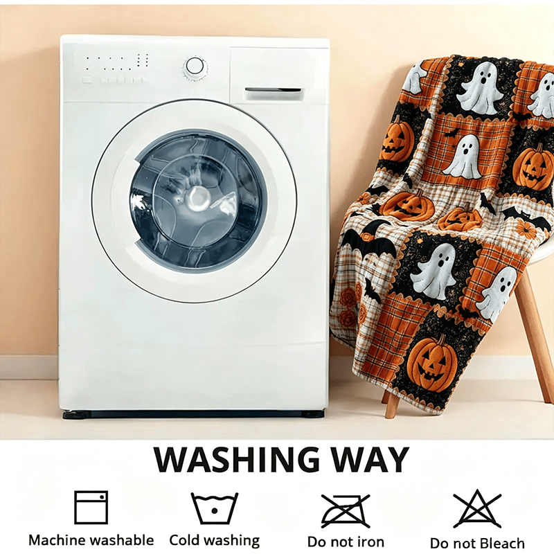 🎃Halloween Pumpkin & Bat Flannel Throw Blanket, Soft Lightweight Cozy Blanket for Sofa & Bed