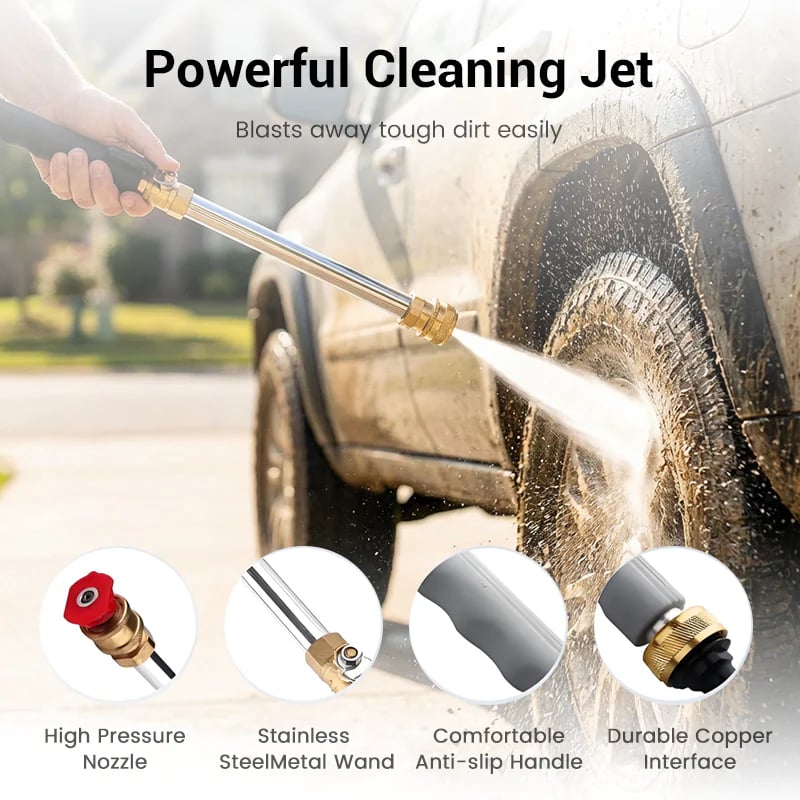 High-Pressure Water Gun – 3 Nozzles, Rustproof Aluminium Alloy, Effortless Deep Cleaning
