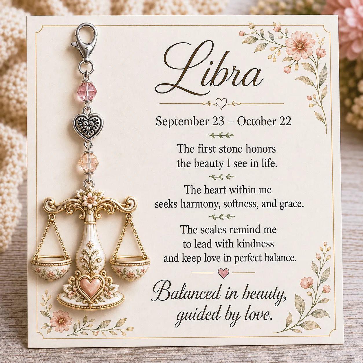 ⏳ Last Day 49% OFF – Buy 3 Get 1 FREE（4 PCS）🌙12 Zodiac Birthstone Charm Keepsake Card Collection | Zodiac Pendant, Birthstone-Inspired Crystal Beads, Heart Charm & Floral Affirmation Card Included ✨