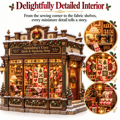 🧵 Grandma’s Cozy Quilt Shop DIY Kit 🎄 | Light-Up Christmas Miniature | Build Your Own Holiday Tradition