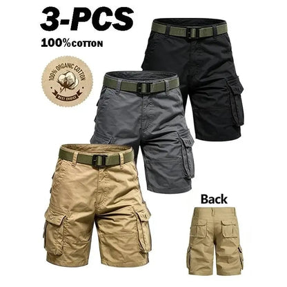 🩳3 Pack Men’s Cargo Shorts, Tactical Hiking Shorts with Multi Pockets, Lightweight Cotton Outdoor Work Shorts for Golf Fishing Travel