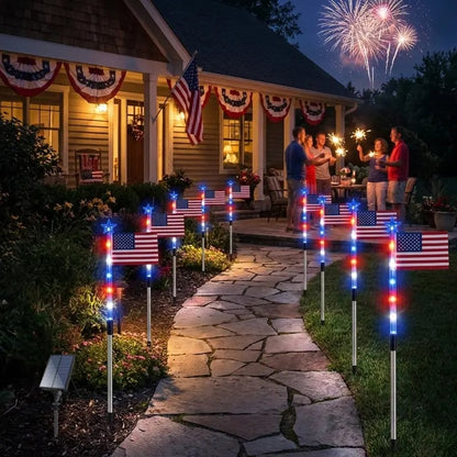 🔥Last Day 49% OFF - 8 Solar American Flag Pathway Lights – Red, White & Blue Yard Glow for 250th Independence Celebration 🇺🇸✨