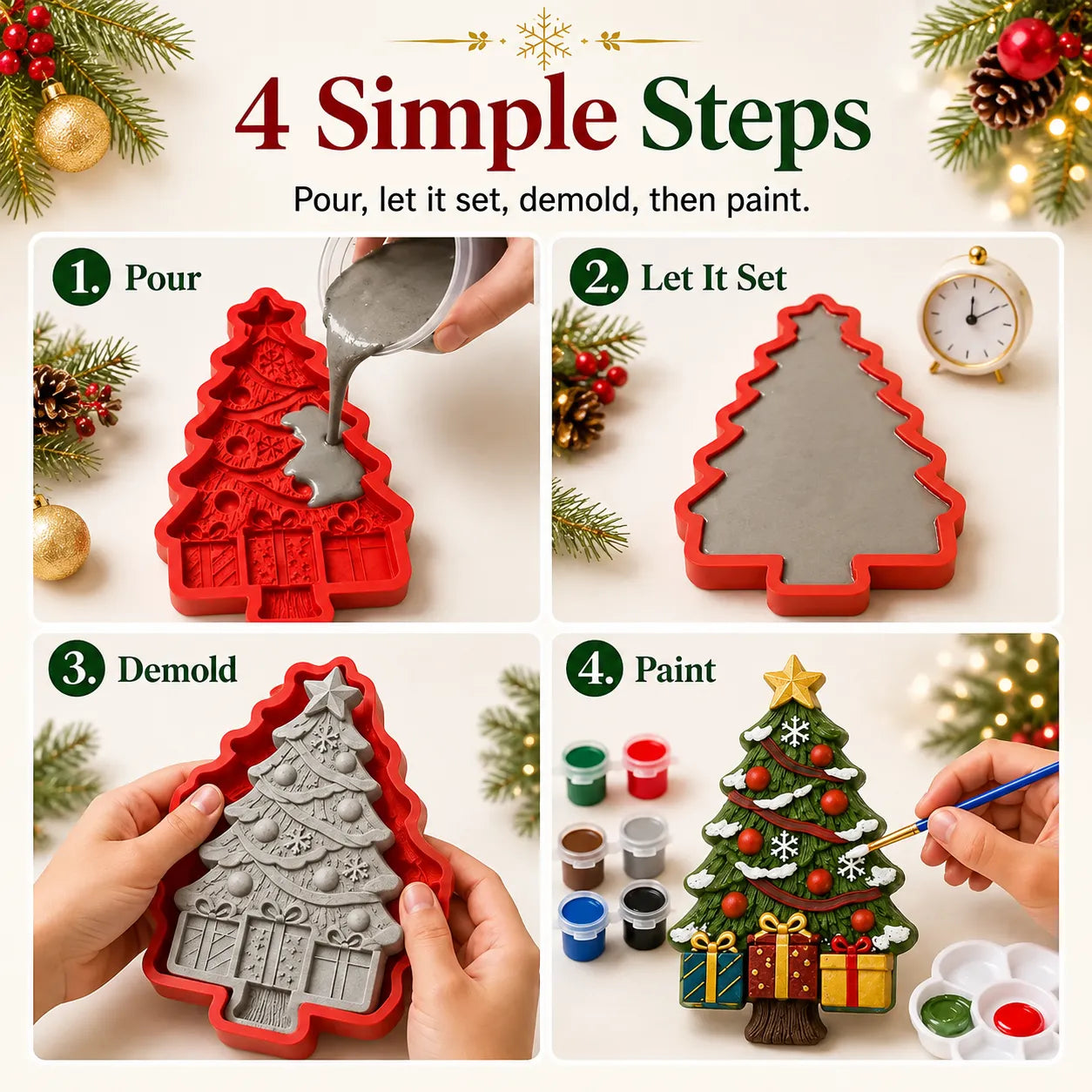 ⏳ Last Day 49% OFF – 🎄Reusable Christmas Tree DIY Casting Mold | Detailed Dimensional Design with Star, Layered Branches, Ornaments, Snowflakes & Gift Box Accents ✨