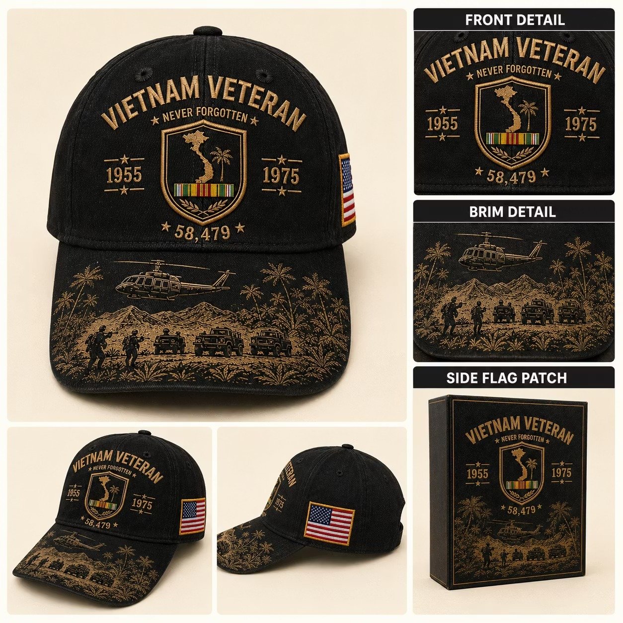 Vietnam Veteran Never Forgotten 1955–1975 Commemorative Cap 🇺🇸