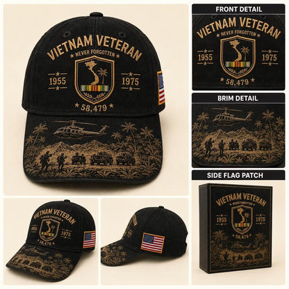Vietnam Veteran Never Forgotten 1955–1975 Commemorative Cap 🇺🇸