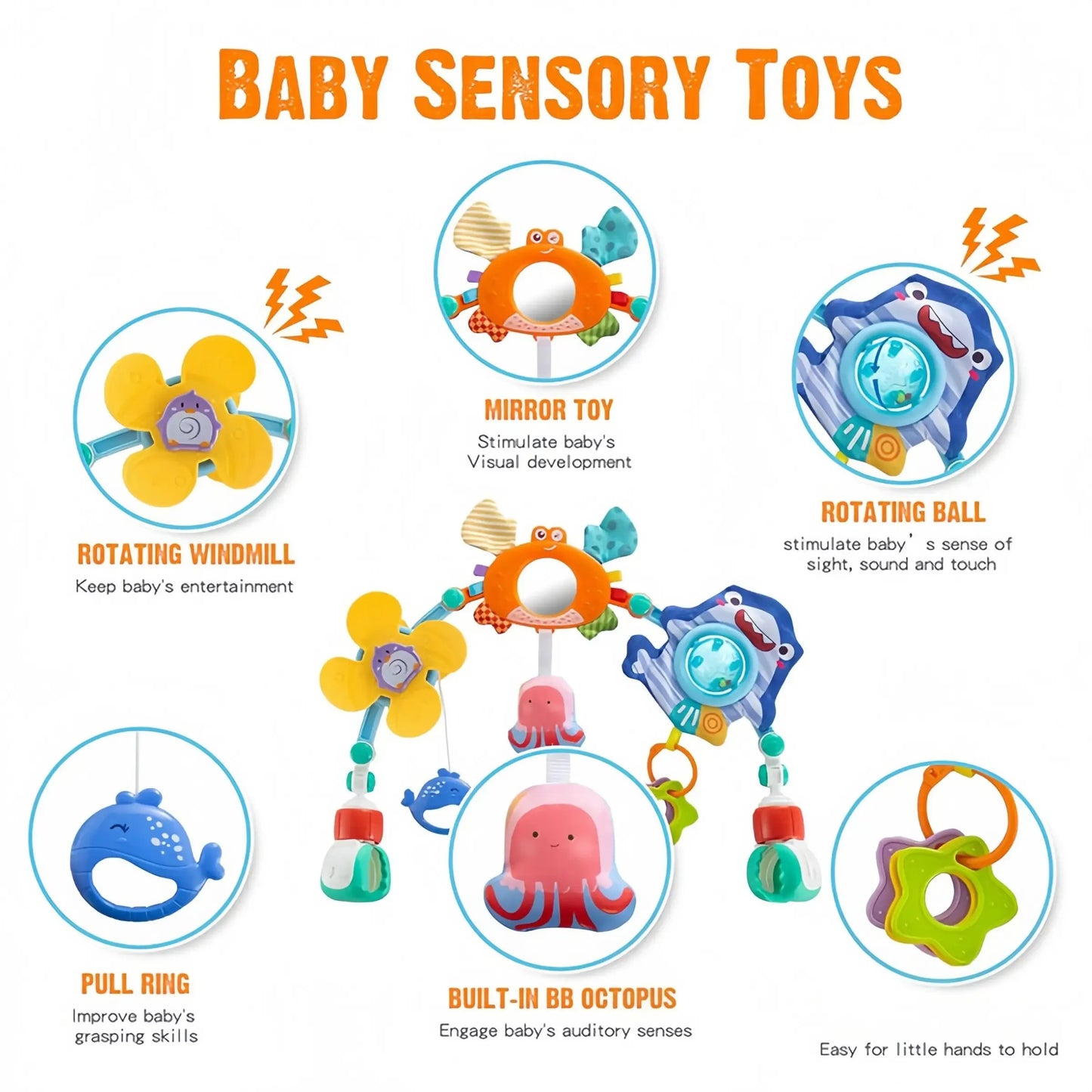 🎁Perfect Gift for Kids🎁Baby Stroller Hanging Toy, Multifunction Interactive Play Sensory Toy for Early Learning and Baby Entertainment