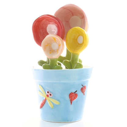 Flower Pot Ceramic Measuring Spoon Set