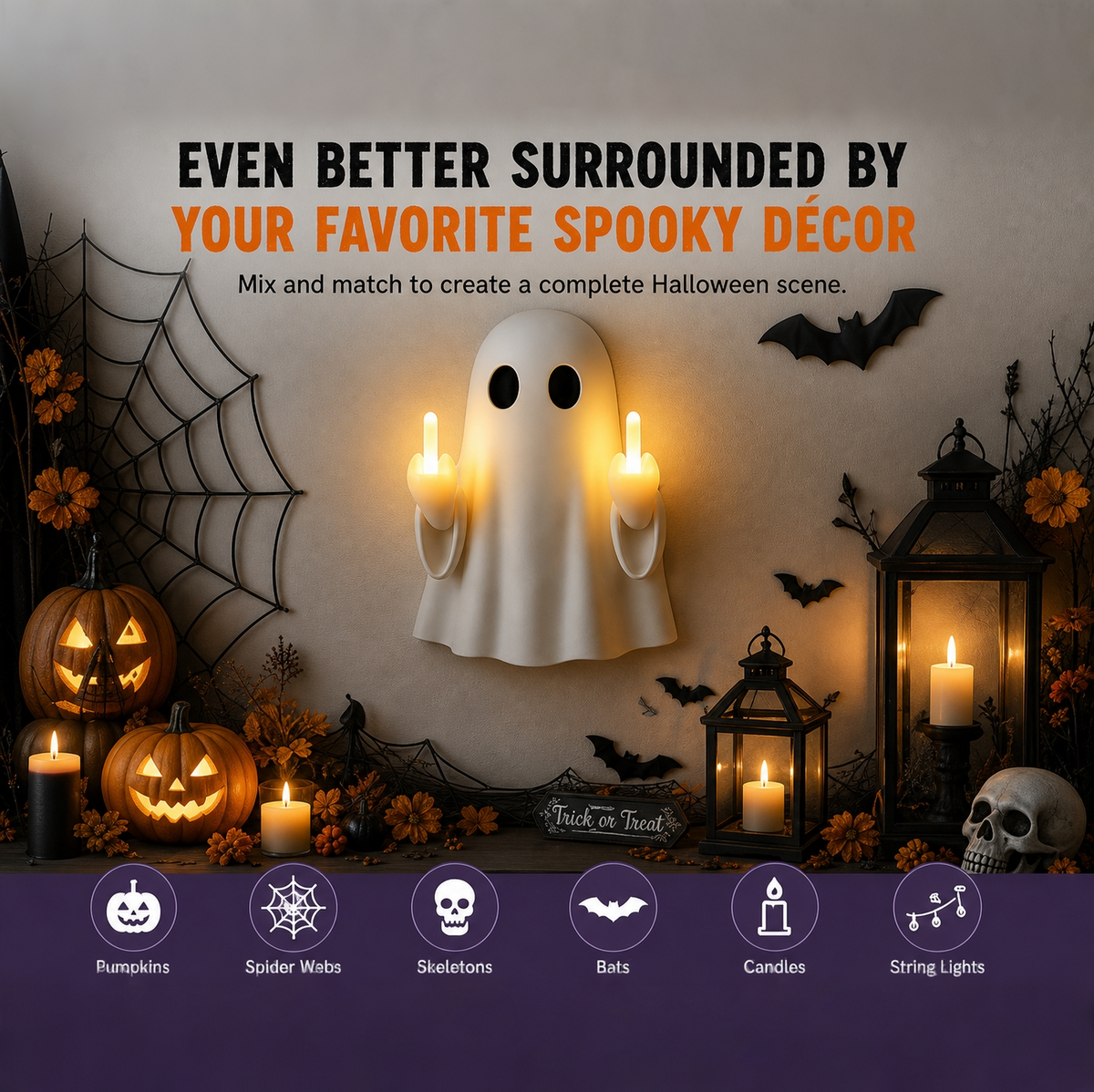 Funny Middle Finger Ghost Wall Light – Spooky-Cute Halloween Glowing Decor