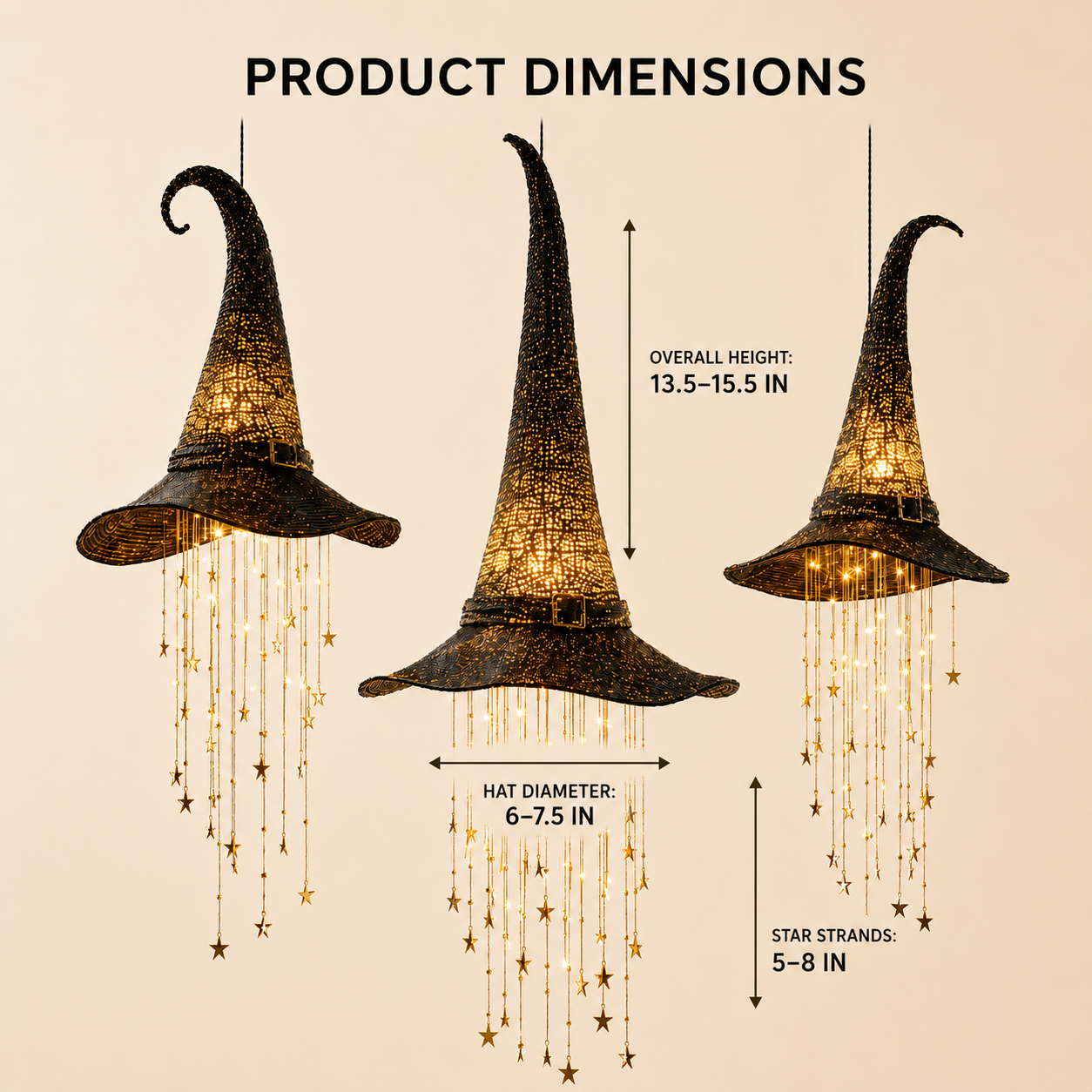 Lighted Witch Hat Hanging Decor with Cascading Stars