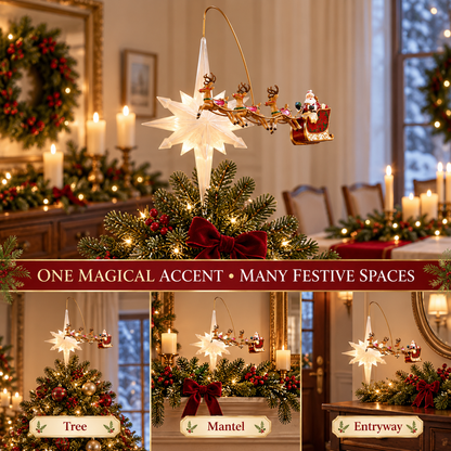 🎅✨ Santa’s Starlight Journey – Lighted Flying Sleigh Christmas Tree Topper