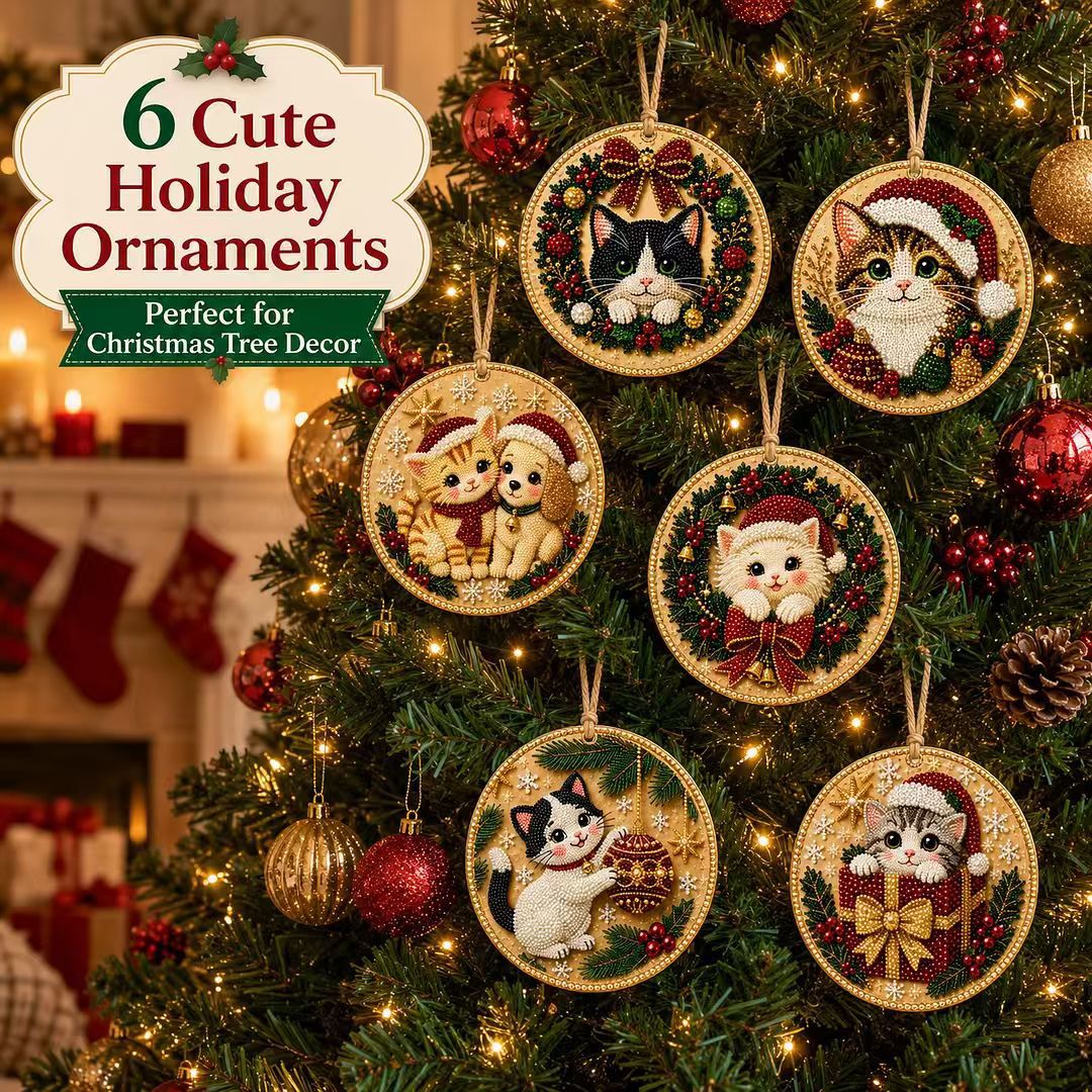 Woodland Holiday six-piece DIY diamond painting ornament set