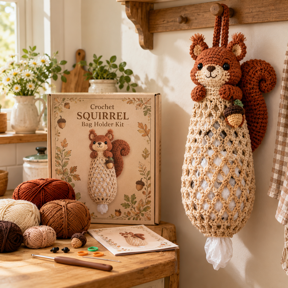 🔥LAST DAY 49% OFF – 🌼 Cottage Harvest Keepers™ — Crochet Animal Bag Holder DIY Kit | 13 Adorable Designs