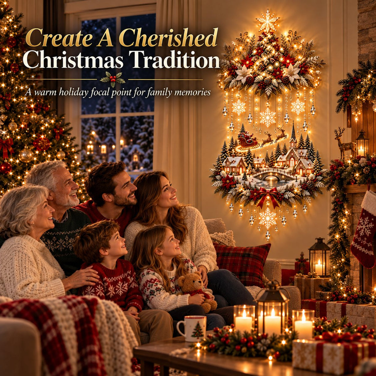 Illuminated Christmas Tree & Village Wall Hanging
