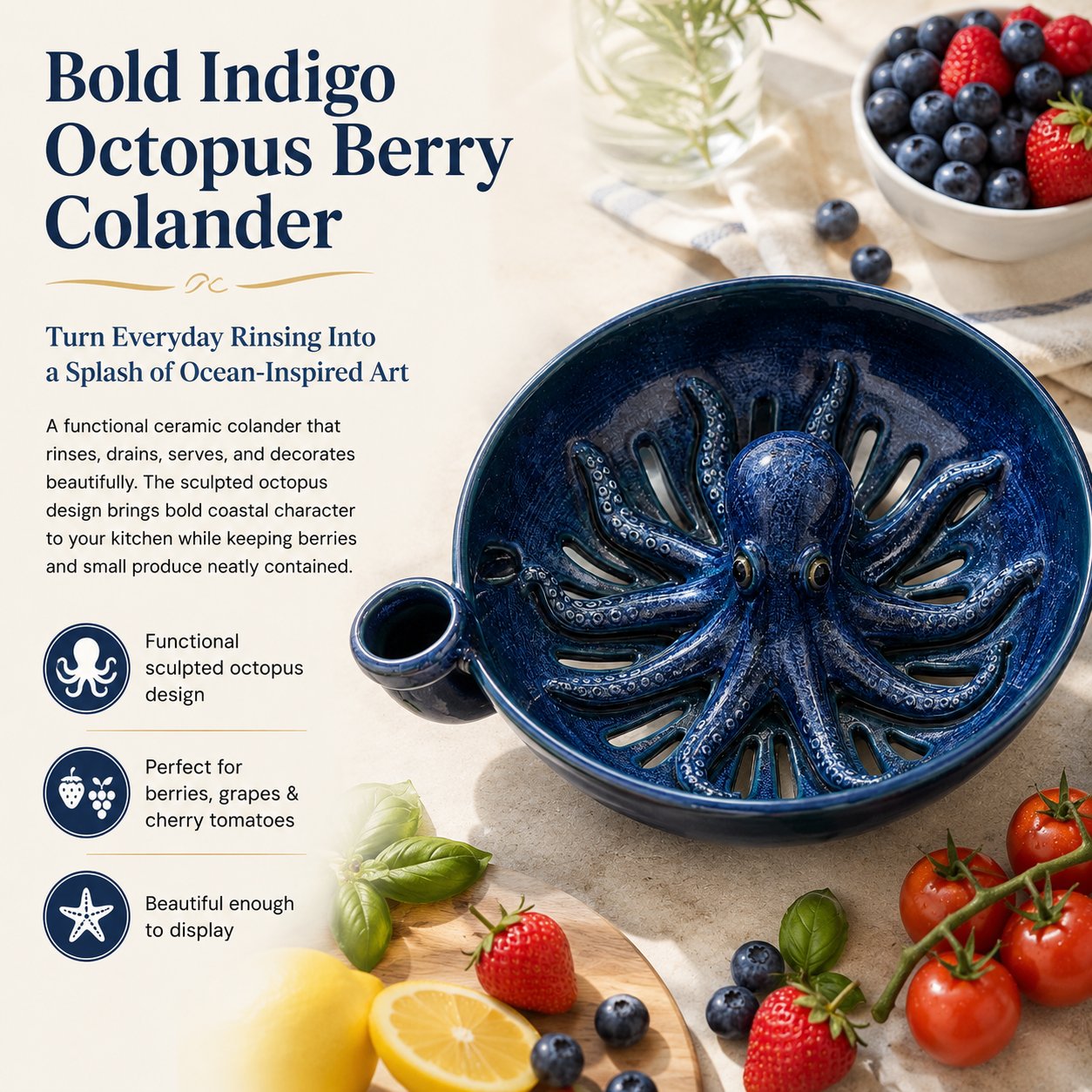🔥Last Day 49% OFF-Bold Indigo Octopus Berry Colander