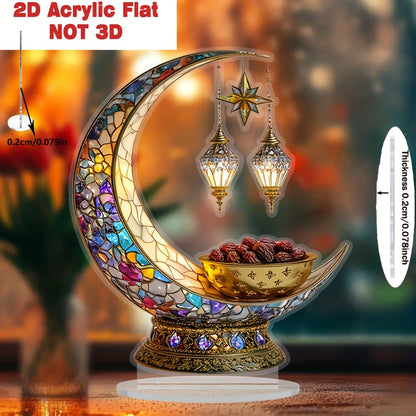 🌙Islamic Elegant Crescent Moon & Lantern Desktop Ornament(Single-sided printing and double-sided viewing)