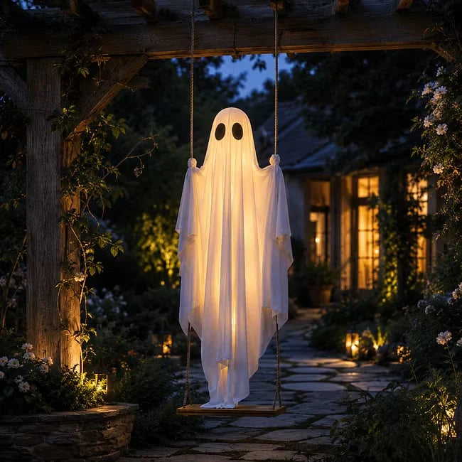 👻 Halloween Light-Up Hanging Swing Ghost – Spooky Porch &amp; Yard Decoration 🎃