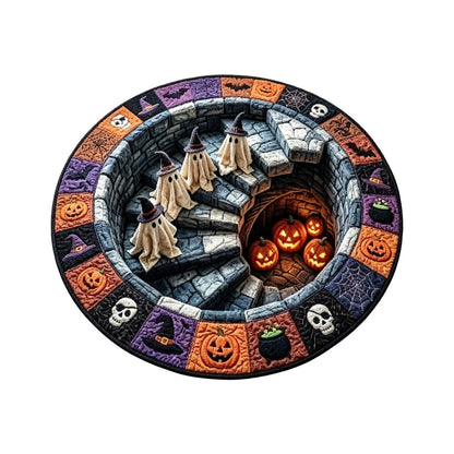 🔥 3D Skeleton Vortex Quilted Round Rug – Spooky Halloween Optical Illusion 👻