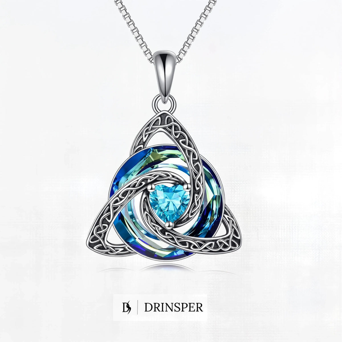 Birthstone Celtic Trinity Knot Necklace – Silver-Plated Crystal Pendant Jewelry