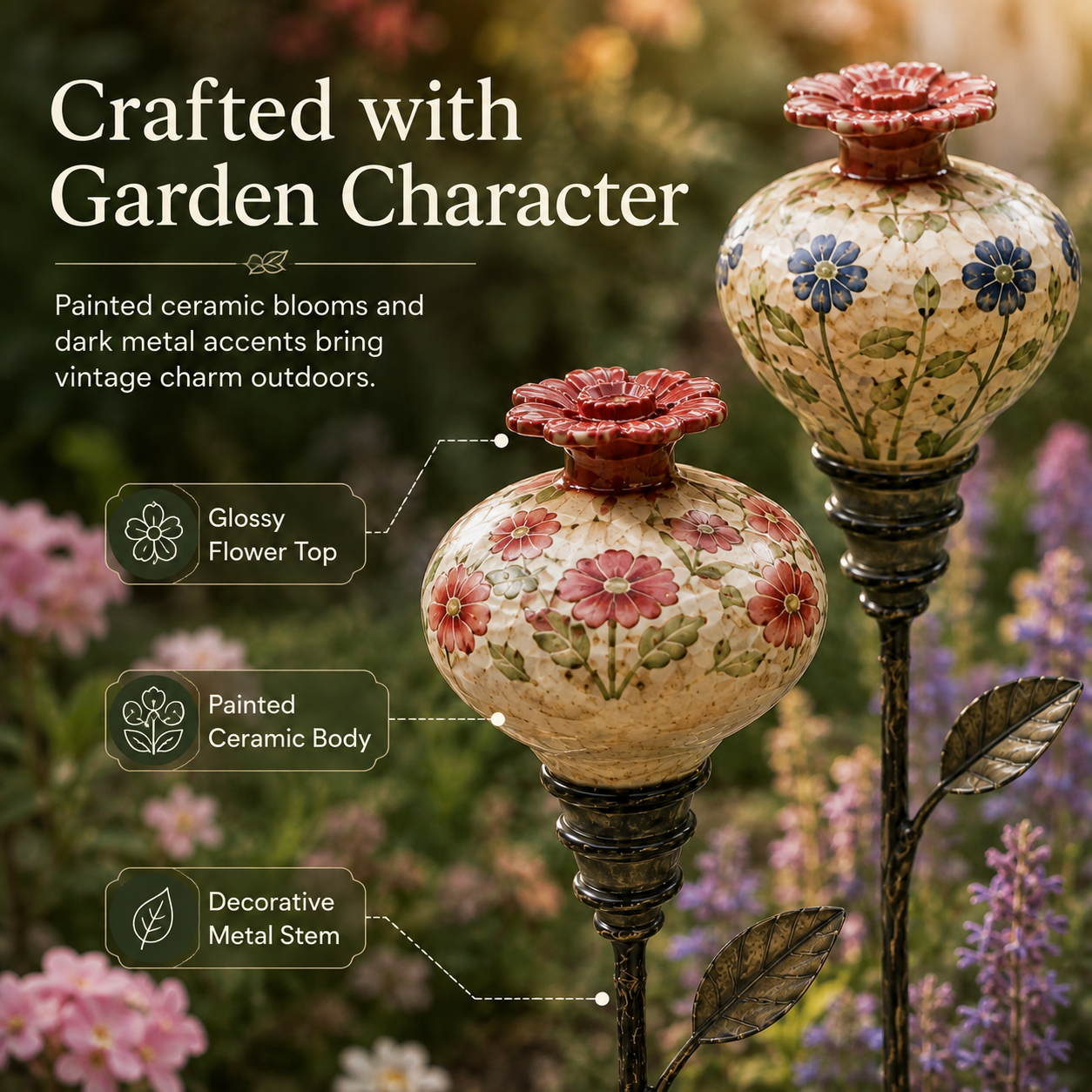 Vintage Hummingbird Feeder 🌺🐦 – Decorative Garden Pole