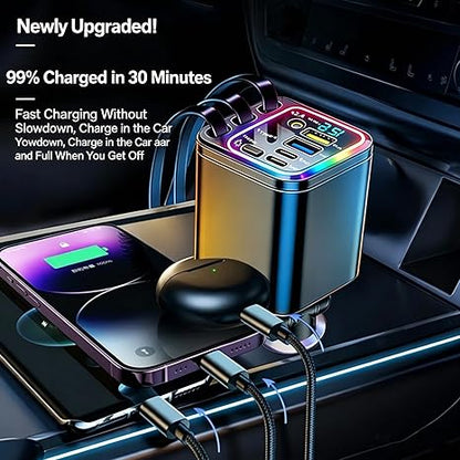 🚗 7-in-1 Retractable Fast Car Charger with Voltage Display – USB-C, Fast Charging & Essential for Daily Use 📱