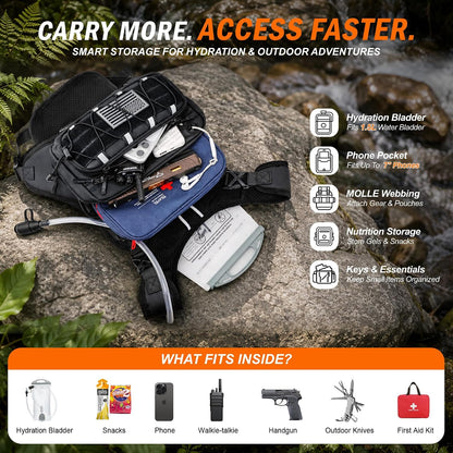 Lightweight men's hydration vest with hydration bladder, suitable for any outdoor activity.