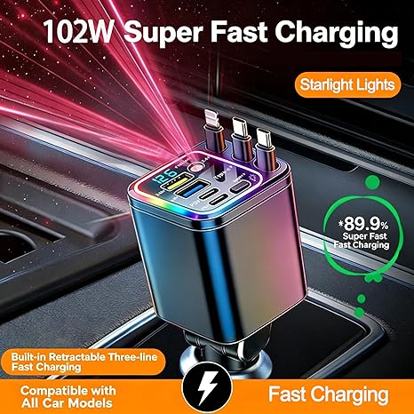 🚗 7-in-1 Retractable Fast Car Charger with Voltage Display – USB-C, Fast Charging & Essential for Daily Use 📱