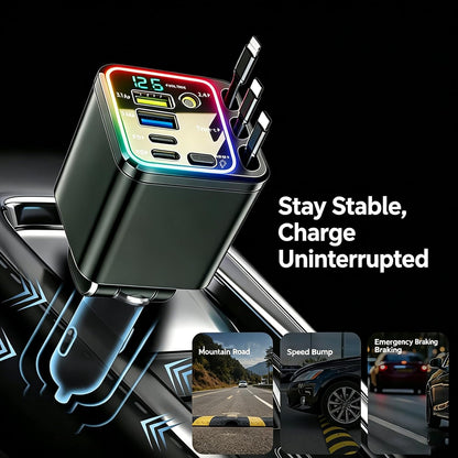 🚗 7-in-1 Retractable Fast Car Charger with Voltage Display – USB-C, Fast Charging & Essential for Daily Use 📱