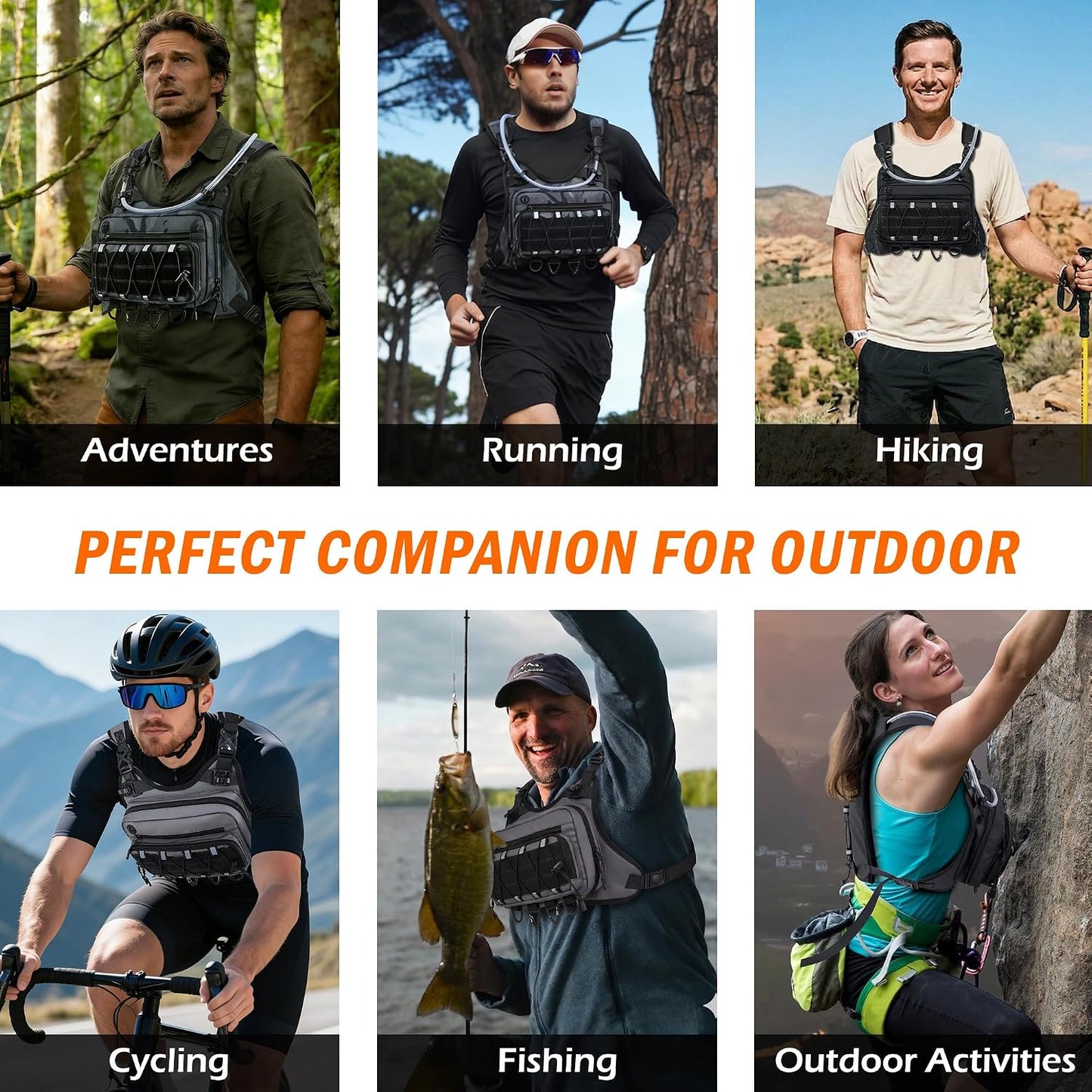 Lightweight men's hydration vest with hydration bladder, suitable for any outdoor activity.