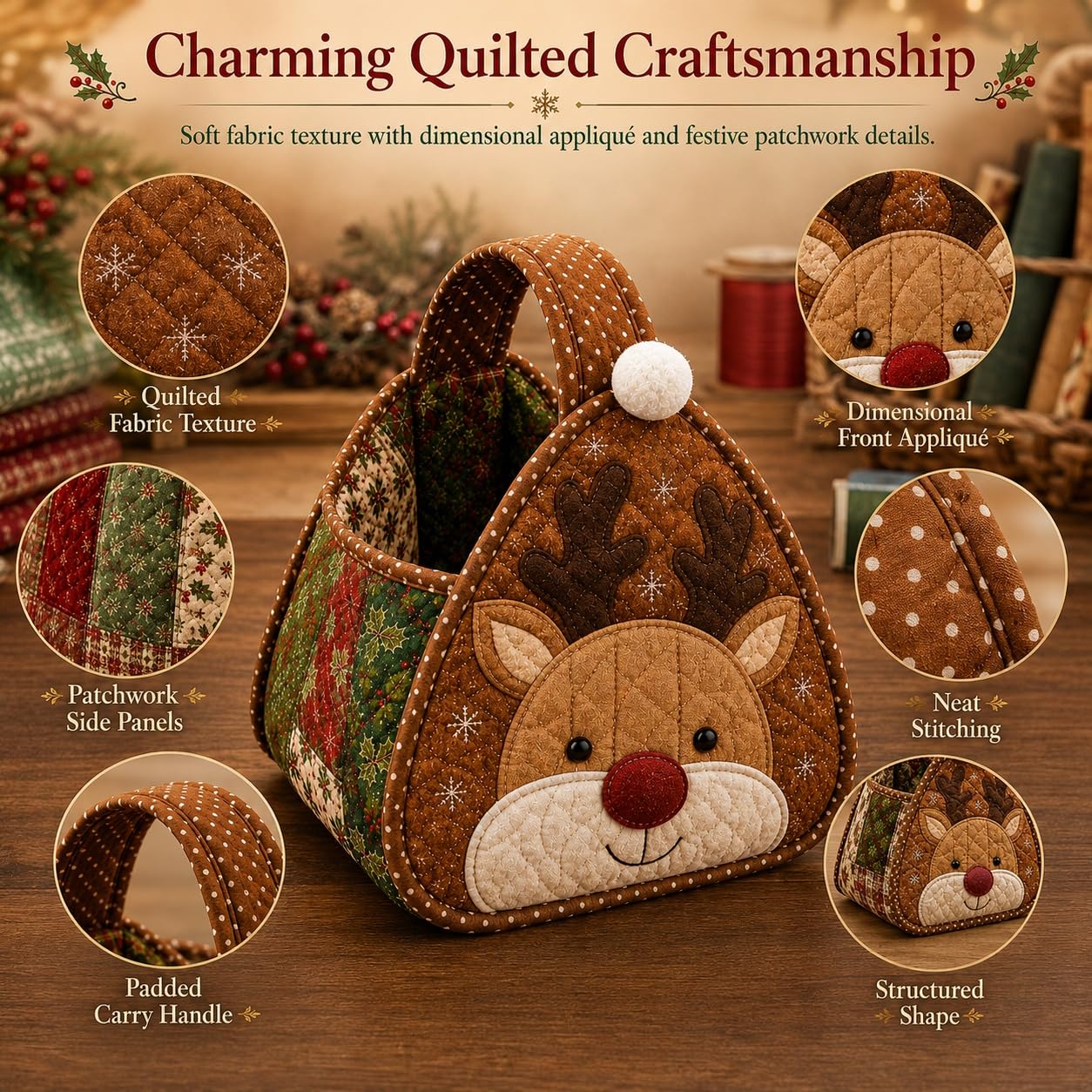 🎄Christmas Character Quilted Carry Basket