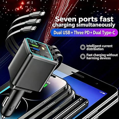 🚗 7-in-1 Retractable Fast Car Charger with Voltage Display – USB-C, Fast Charging & Essential for Daily Use 📱