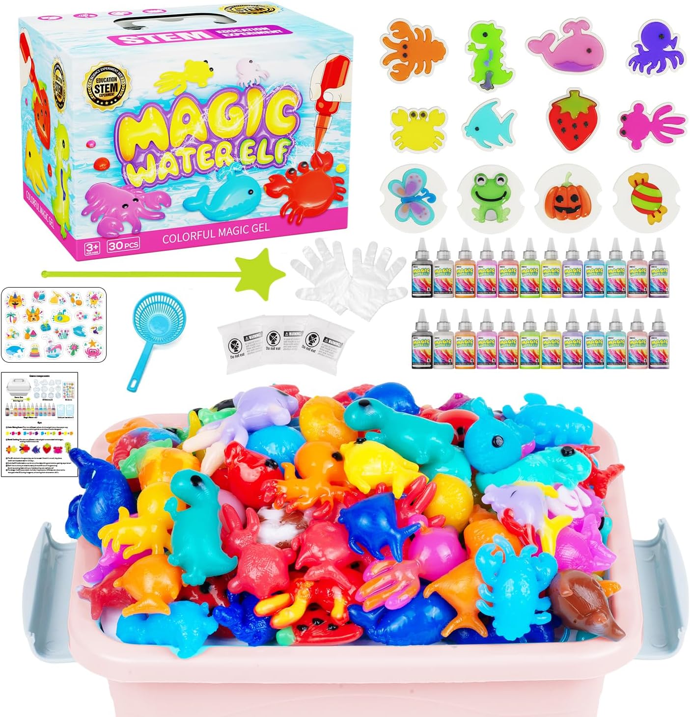 Magic Water Toy Elf Kit, Water Fairy Water Gel Kit with 12 Magic Gels, 12 Shape Molds, Fun Summer Toys Gifts Kids Birthday Party Favors(12 Colors)