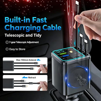 🚗 7-in-1 Retractable Fast Car Charger with Voltage Display – USB-C, Fast Charging & Essential for Daily Use 📱