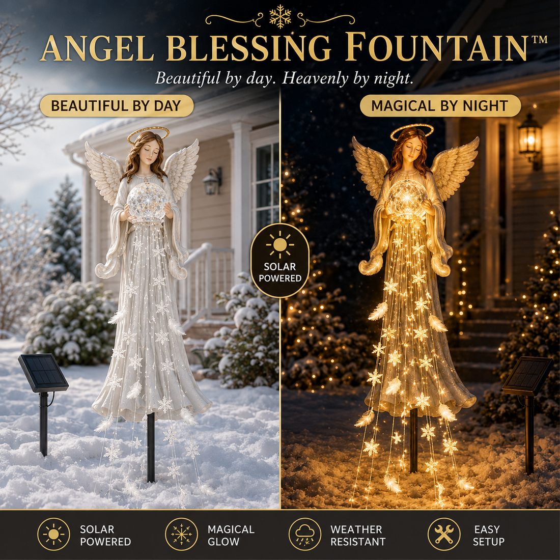 Angel Blessing Fountain beautiful by day and magical by night