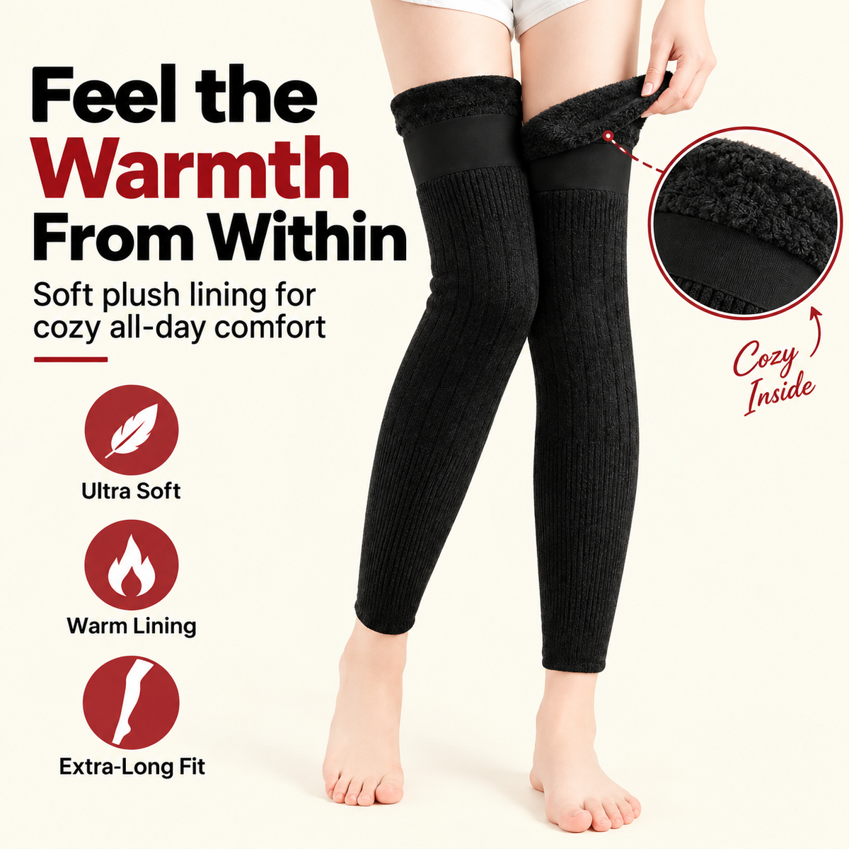 Fleece-Lined Long Knee & Leg Warmers for Women